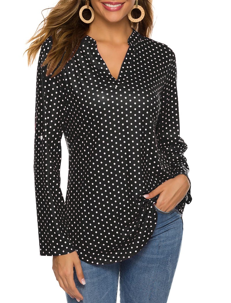 Halife Womens Business Casual Clothing 3/4 Sleeve Work Tops for Office Henley Shirt Black3 XL - Image 2